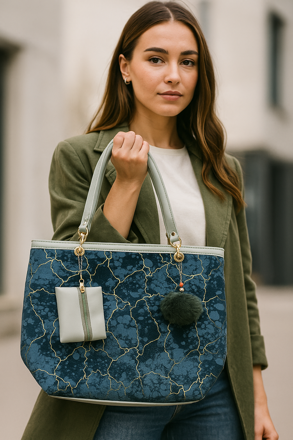 Midnight Marble Luxe Tote