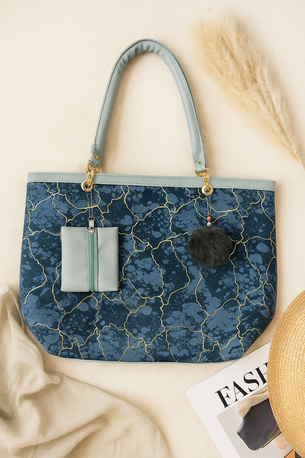 Midnight Marble Luxe Tote